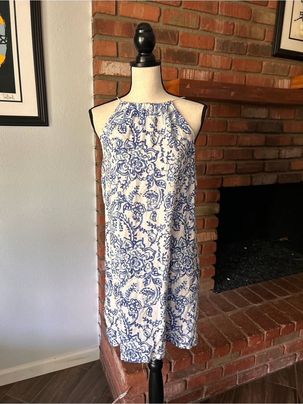 Caroline Constas Floral Paisley Sleeveless Mini Dress in Blue White Sz S